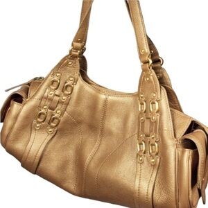 Cole Haan Vintage Village Leather Zip Top Gold Satchel Shoulder Woman’s Handbag